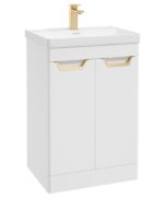 FREYA Floorstanding 60cm Two Door Vanity Unit - Gold, Matt White