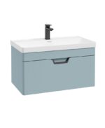 FREYA Wall Hung 80cm Single Drawer Vanity Unit - Black, Matt Morning Sky Blue