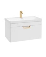 FREYA Wall Hung 80cm Single Drawer Vanity Unit - Gold, Matt White