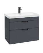 FREYA Wall Hung 80cm Two Drawer Vanity Unit - Black, Matt Night Sky Blue