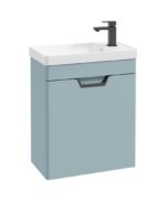 FREYA Wall Hung 55cm Single Door Cloakroom Vanity Unit - Black, Matt Morning Sky Blue