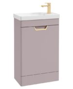 FREYA Floorstanding 55cm Single Door Cloakroom Vanity Unit - Gold, Matt Cashmere Pink