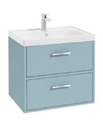 FINLAND Wall Hung 60cm Two Drawer Vanity Unit - Chrome, Matt Morning Sky Blue