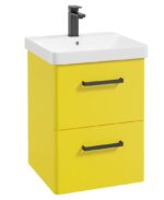 KORA Wall Hung 50cm Two Drawer Vanity Unit - Black, Matt Sun-Kissed Yellow