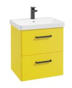 KORA Wall Hung 60cm Two Drawer Vanity Unit - Black, Matt Sun-Kissed Yellow