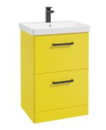 KORA Floorstanding 60cm Two Drawer Vanity Unit - Black, Matt Sun-Kissed Yellow