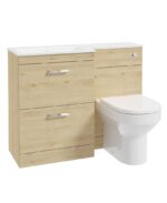 CORTA 110cm LH Combination Two Drawer Vanity Unit - Chrome, Honey Oak