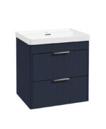 REED Wall Hung 60cm Two Drawer Vanity Unit - Brushed Nickel, Cobalt Night & Basin