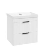 REED Wall Hung 60cm Two Drawer Vanity Unit - Matt Black, Lakeshore Lily & Basin