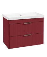 REED Wall Hung 80cm Two Drawer Vanity Unit - Brushed Nickel, Ruby Fern & Basin