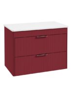 REED Wall Hung 80cm Two Drawer Countertop Vanity Unit - Chrome, Ruby Fern