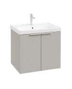 STOCKHOLM Wall Hung 60cm Two Door Vanity Unit - Brushed Chrome, Matt Arctic Grey