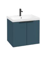 STOCKHOLM Wall Hung 60cm Two Door Vanity Unit - Matt Black, Matt Ocean Blue