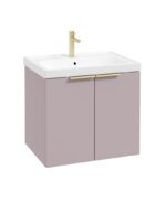 STOCKHOLM Wall Hung 60cm Two Door Vanity Unit - Brushed Gold, Matt Cashmere Pink