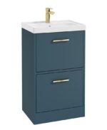 FINLAND Floorstanding 50cm Two Drawer Vanity Unit - Gold, Matt Ocean Blue