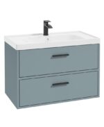 FINLAND Wall Hung 80cm Two Drawer Vanity Unit - Black, Matt Coral Green