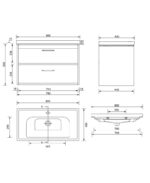 FINLAND Wall Hung 80cm Two Drawer Vanity Unit - Gold, Matt Black