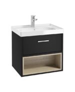 MALMO Wall Hung 60cm Single Drawer Vanity Unit - Chrome, Matt Black-Gloss Basin