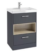 MALMO Floorstanding 60cm Two Drawer Vanity Unit - Chrome, Matt Night Sky Blue-Gloss Basin