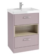 MALMO Floorstanding 60cm Two Drawer Vanity Unit - Chrome, Matt Cashmere Pink-Gloss Basin