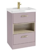 MALMO Floorstanding 60cm Two Drawer Vanity Unit - Gold, Matt Cashmere Pink-Gloss Basin