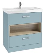 MALMO Floorstanding 80cm Two Drawer Vanity Unit - Chrome, Matt Morning Sky Blue-Gloss Basin