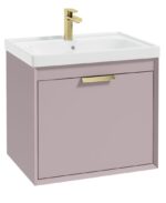FJORD Wall Hung 60cm Two Drawer Vanity Unit - Brushed Gold, Matt Cashmere Pink