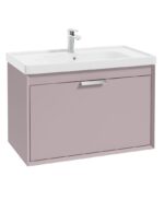 FJORD Wall Hung 80cm Two Drawer Vanity Unit - Brushed Chrome, Matt Cashmere Pink