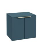 STOCKHOLM Wall Hung 60cm Two Door Countertop Vanity Unit - Brushed Gold, Matt Ocean Blue