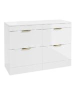STOCKHOLM Floorstanding 120cm Four Drawer Countertop Vanity Unit - Brushed Gold, Gloss White