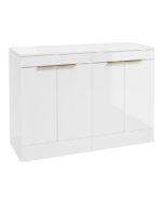 STOCKHOLM Floorstanding 120cm Four Door Countertop Vanity Unit - Brushed Gold, Gloss White