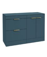 STOCKHOLM Floorstanding 120cm Two Drawer/Two Door Countertop Vanity Unit - Brushed Gold, Matt Ocean Blue