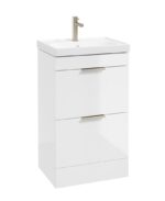 STOCKHOLM Floorstanding 50cm Two Drawer Vanity Unit - Brushed Nickel, Gloss White