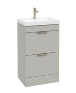 STOCKHOLM Floorstanding 50cm Two Drawer Vanity Unit - Brushed Nickel, Matt Arctic Grey