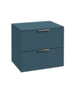 STOCKHOLM Wall Hung 60cm Two Drawer Countertop Vanity Unit - Brushed Nickel, Matt Ocean Blue