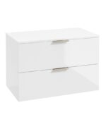 STOCKHOLM Wall Hung 80cm Two Drawer Countertop Vanity Unit - Brushed Nickel, Gloss White