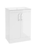 CORTA Floorstanding 60cm Two Door Vanity Unit - Chrome, Gloss White