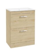 CORTA Floorstanding 60cm Two Drawer Vanity Unit - Chrome, Honey Oak