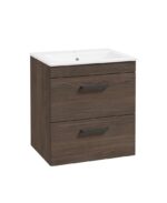 CORTA Wall Hung 50cm Two Drawer Vanity Unit - Black, Sable Ash