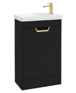FREYA Floorstanding 55cm Single Door Cloakroom Vanity Unit - Gold, Matt Black