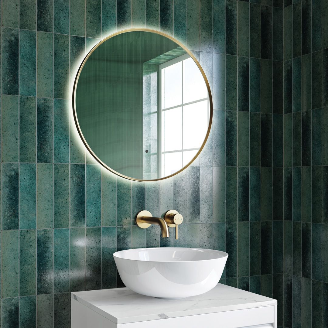 mlmikac60_brushed_brass_cold_carrara_wt Kaci LED Mirror - Image 1